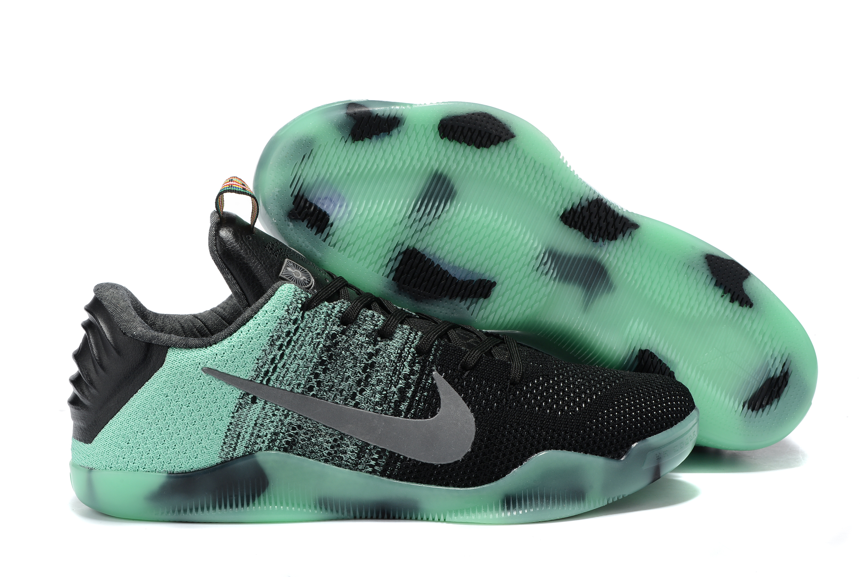 Nike Kobe 11 Flyknit Black Green Silver Shoes